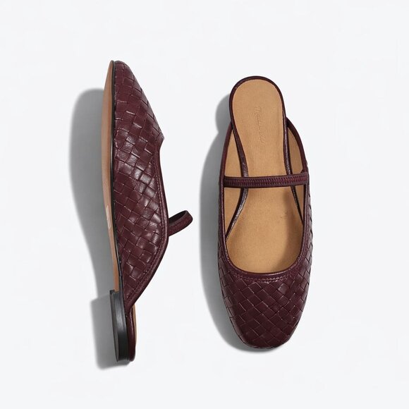 Madewell Shoes - Madewell Burgundy Woven Leather Mary Jane Flats